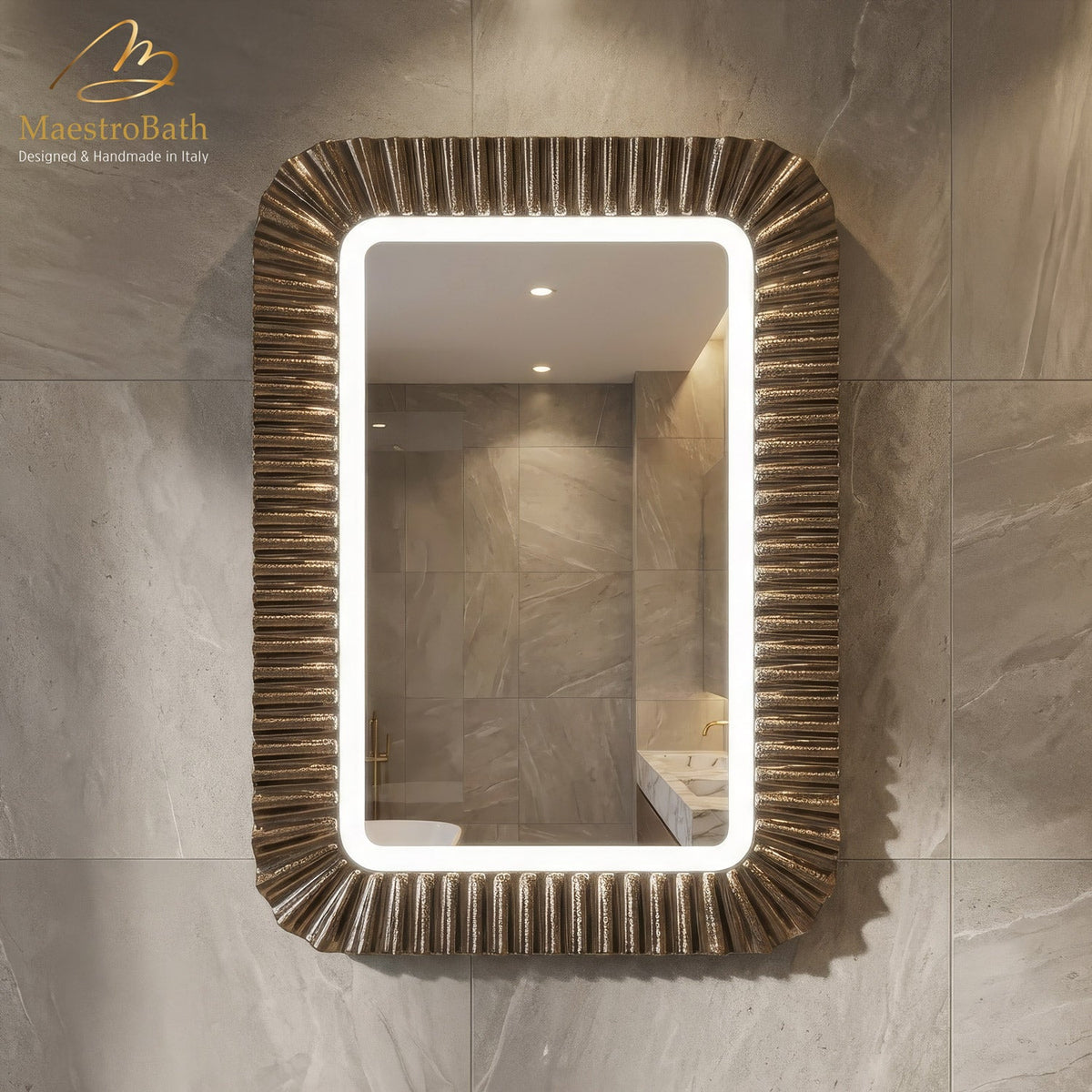 Wall mounted rectangular Murano glass bathroom vanity mirror #color_bronze