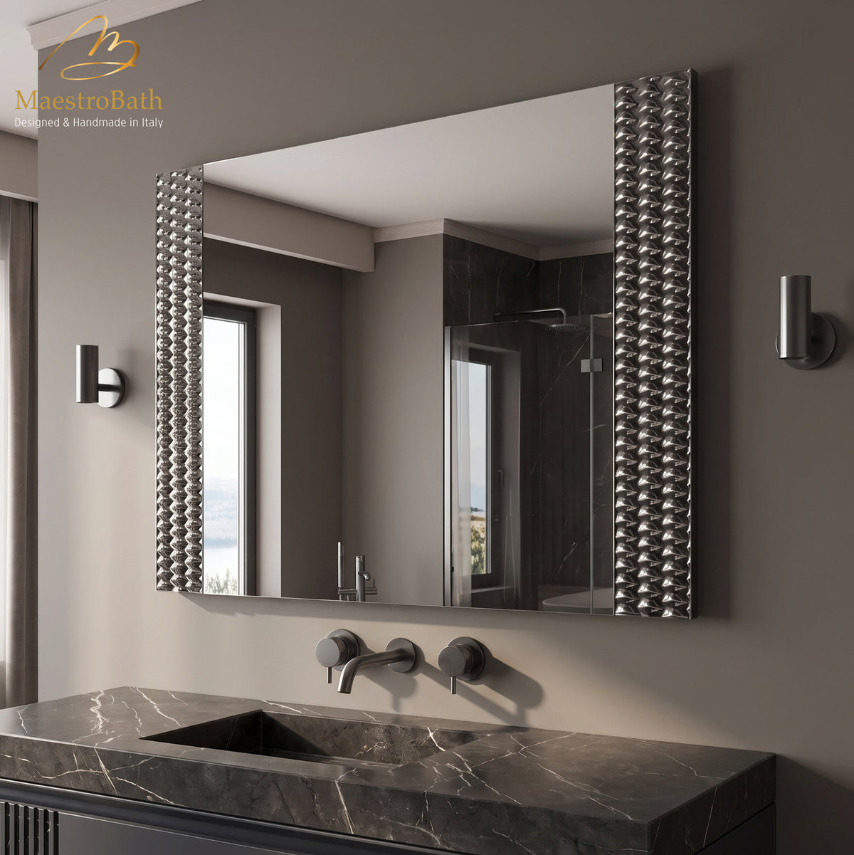 Lucent Luxury Crystal Single Vanity Mirror, luxury Murano Glass design by MaestroBath
