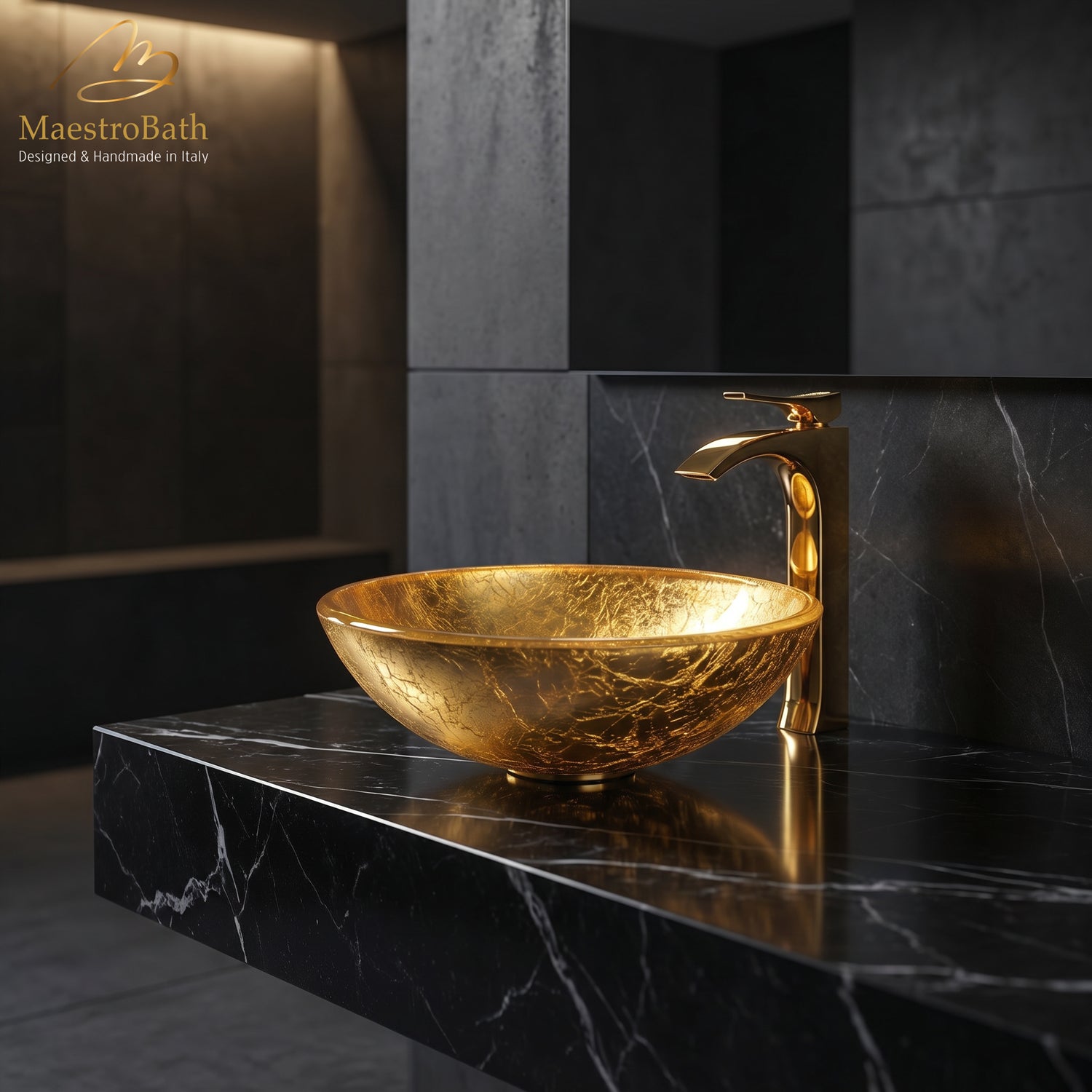 Luxury Round Crystal Vessel Sink #color_gold leaf