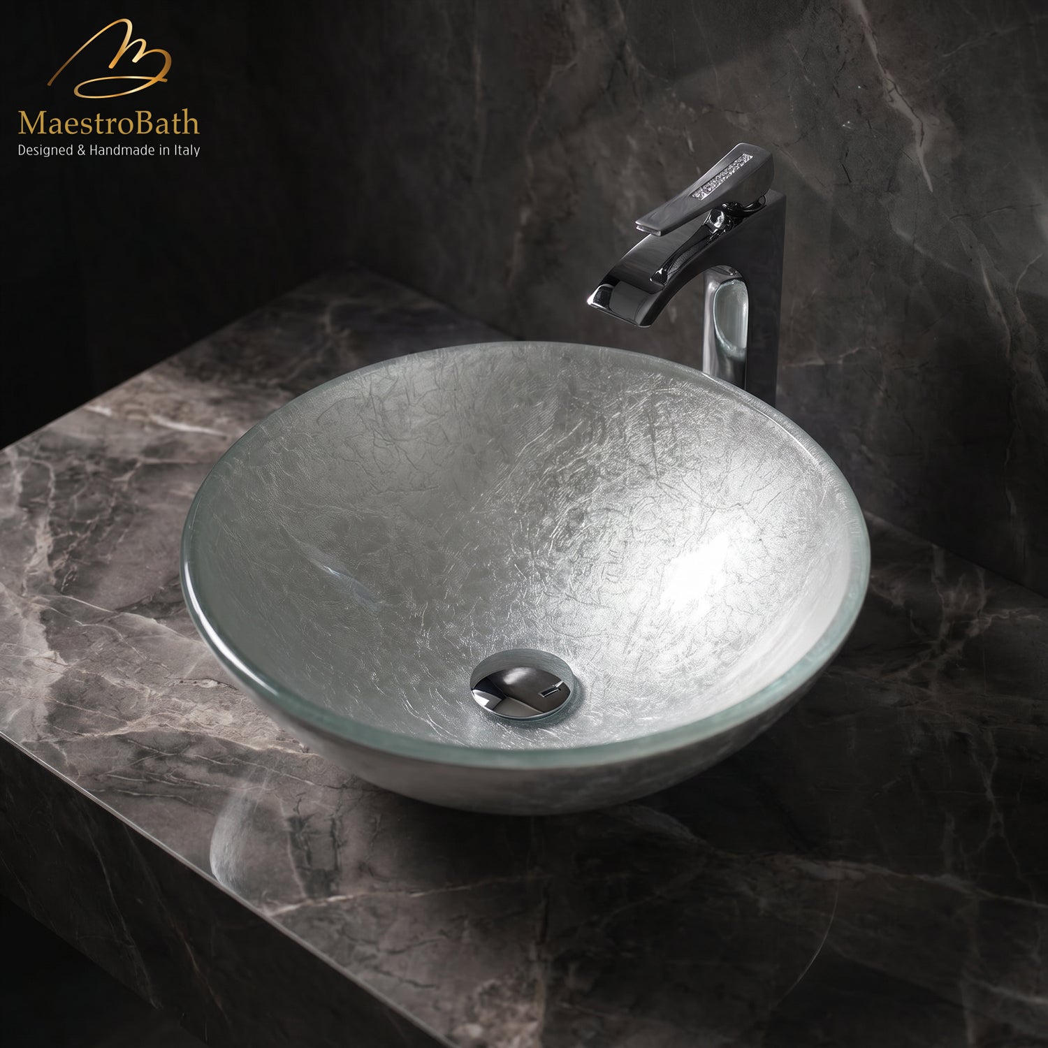 Luxury Round Crystal Vessel Sink #color_silver leaf