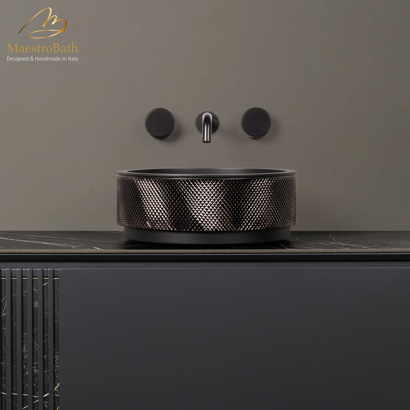 Cactus Bathroom Vessel Sink | Black and Bronze