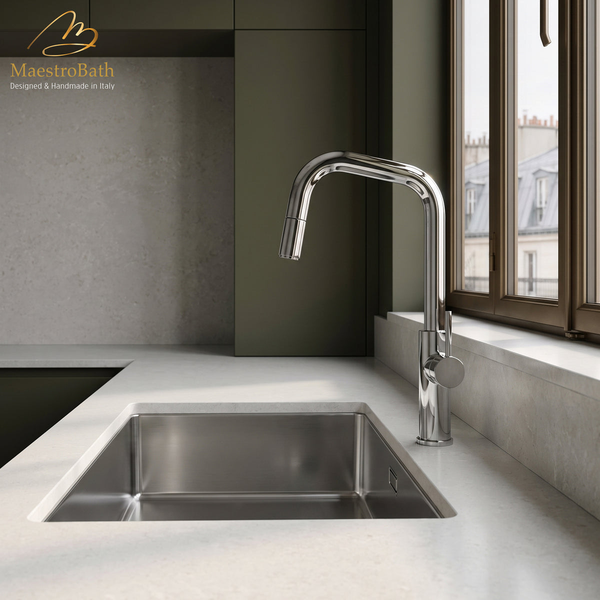 MITU DQ CHROME | Modern Kitchen Faucet With Pull Out Mono Shower #color_polished chrome