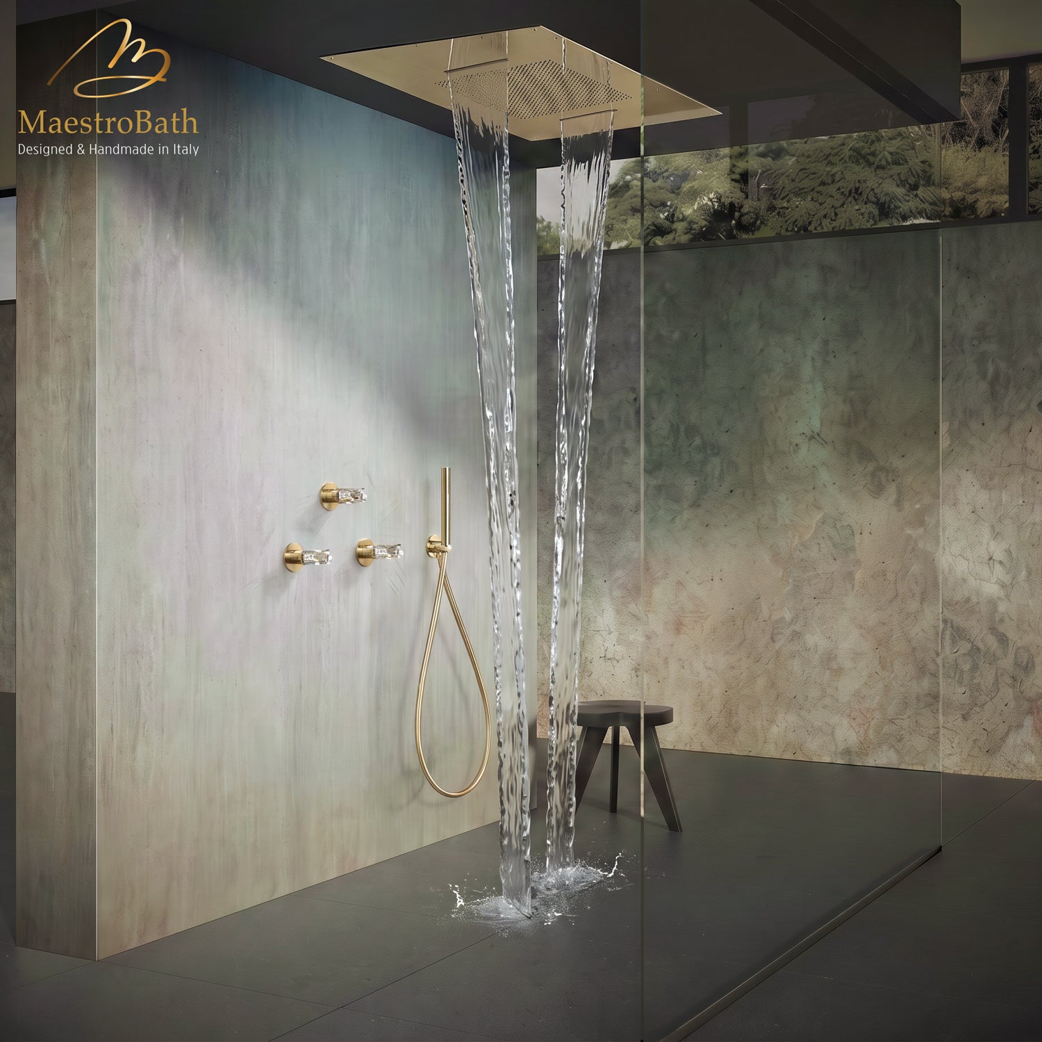 Lux Complete Shower Set in Brushed Gold, luxury Brass shower system by MaestroBath #Color_Brushed Gold