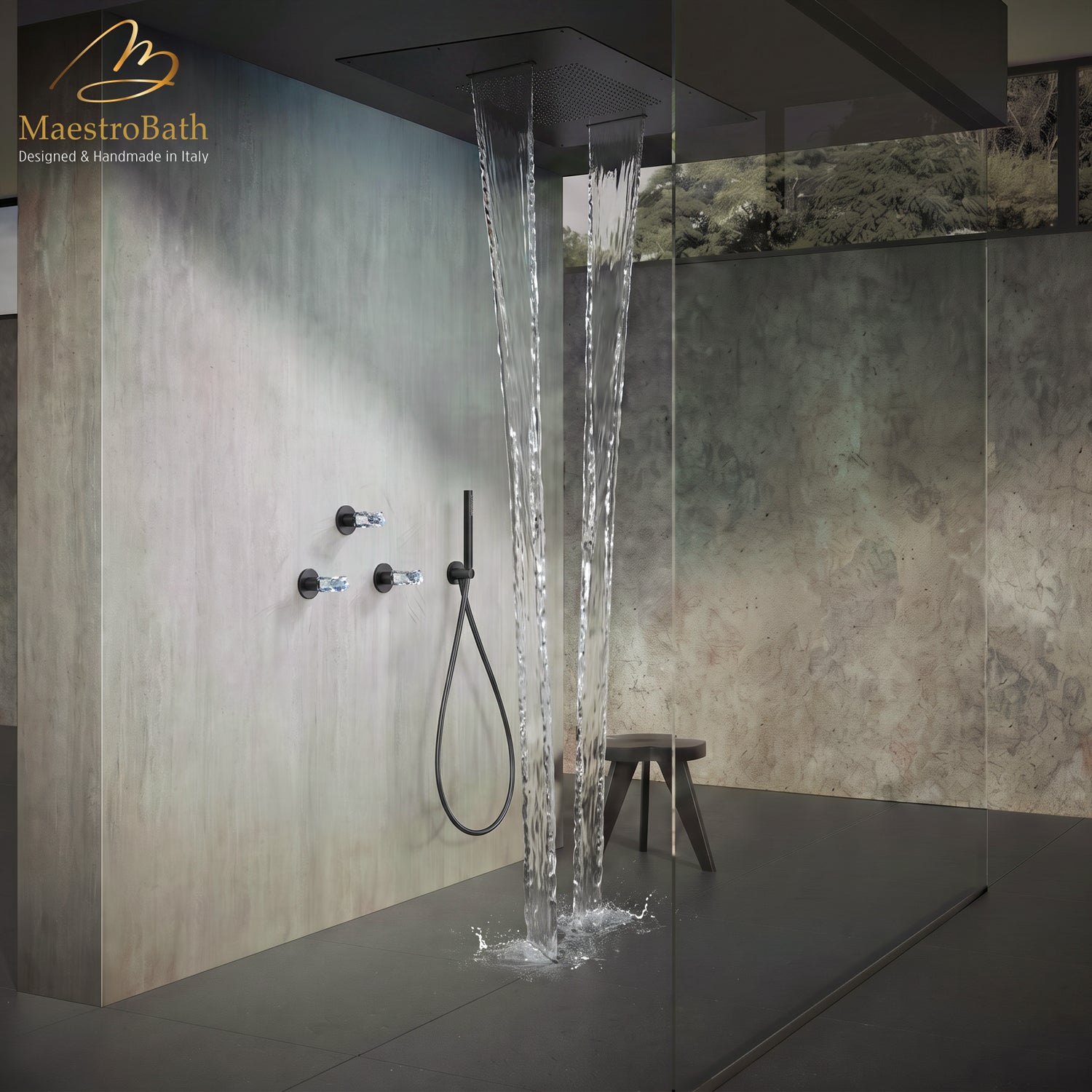 Lux Complete Shower Set in Black, luxury Brass shower system by MaestroBath #Color_Black