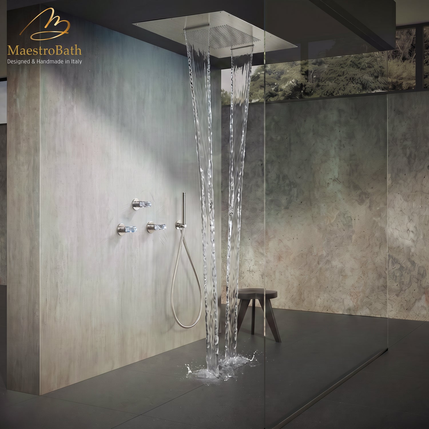 Lux Complete Shower Set in Brushed Nickel, luxury Brass shower system by MaestroBath #Color_Brushed Nickel