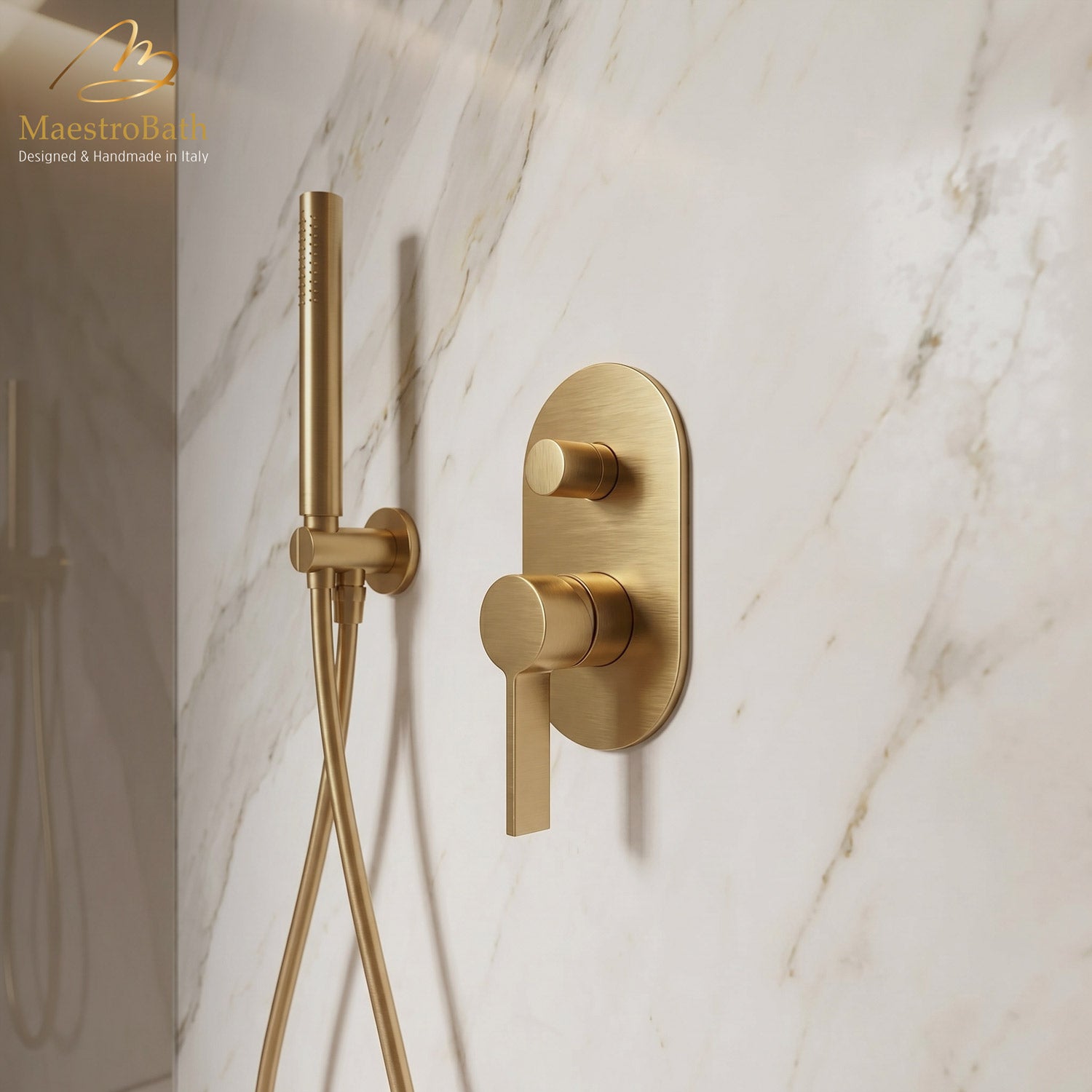 Mooi Thermostatic Concealed Bath & Shower With Diverter 2 Ways #color_Brushed Gold
