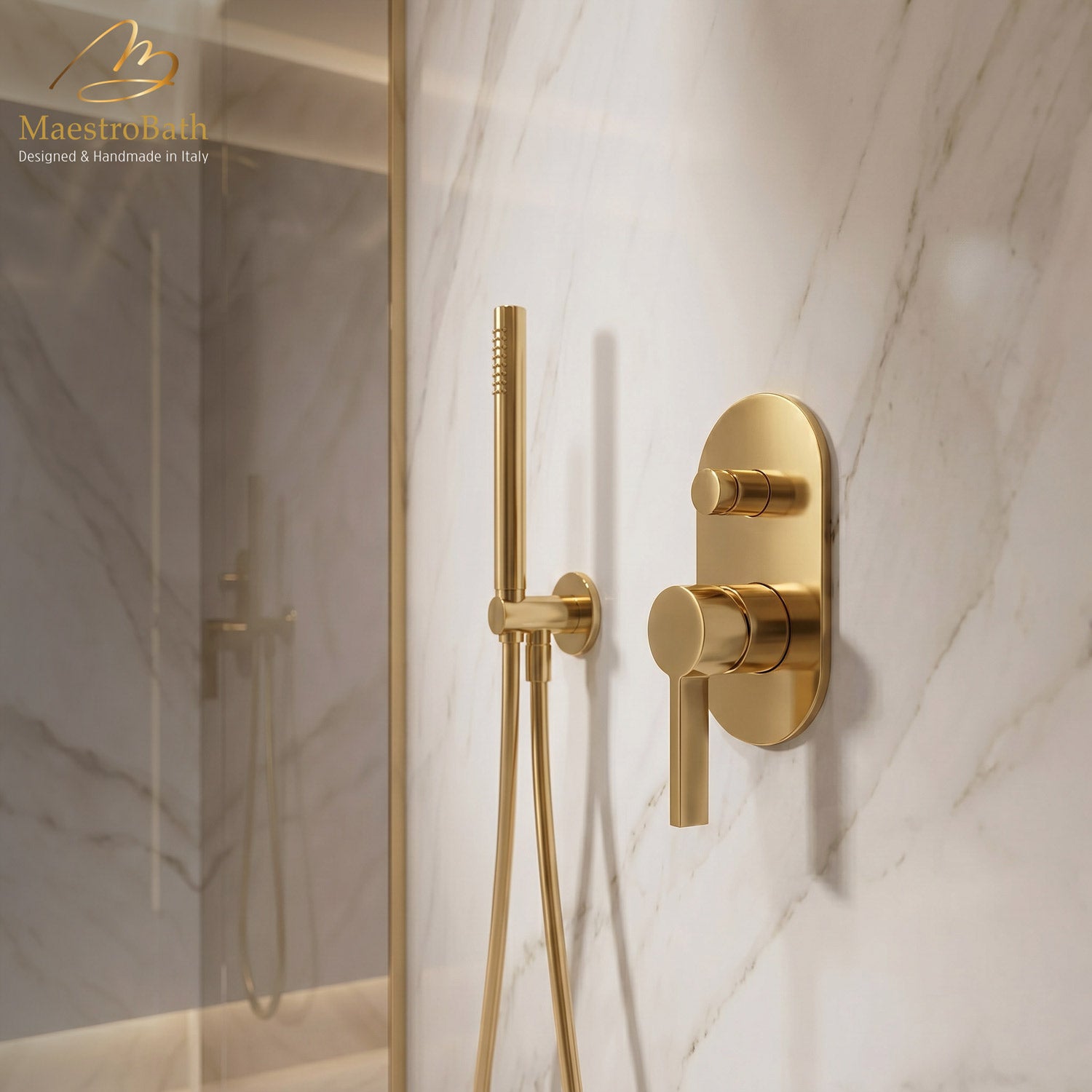 Mooi Thermostatic Concealed Bath & Shower With Diverter 2 Ways #color_Polished Gold