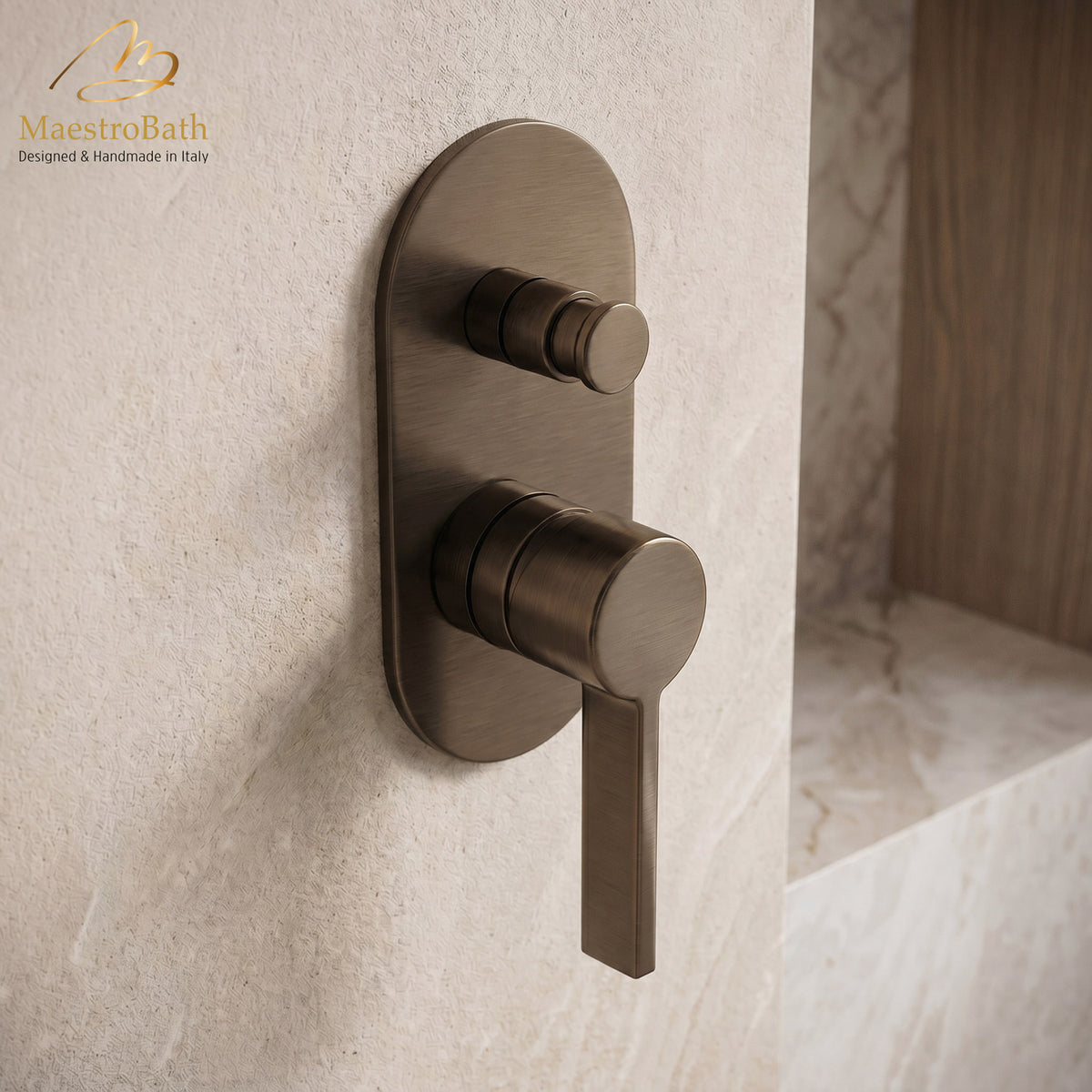Mooi Thermostatic Concealed Bath and Shower With Diverter 2 Ways, with thermostatic control, made of solid brass #color_Tobacco