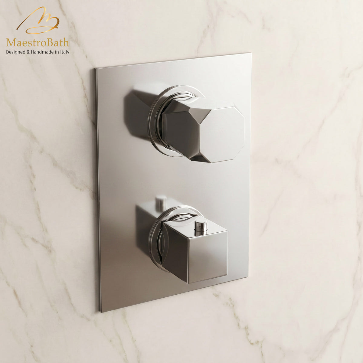 Ikon Thermostatic Concealed Bath and Shower With Diverter 2 Ways, shown in polished chrome, with thermostatic control