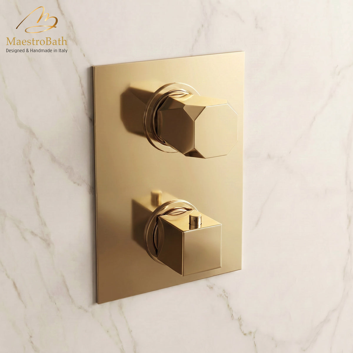 Ikon Thermostatic Concealed Bath and Shower With Diverter 2 Ways, shown in polished gold, with thermostatic control