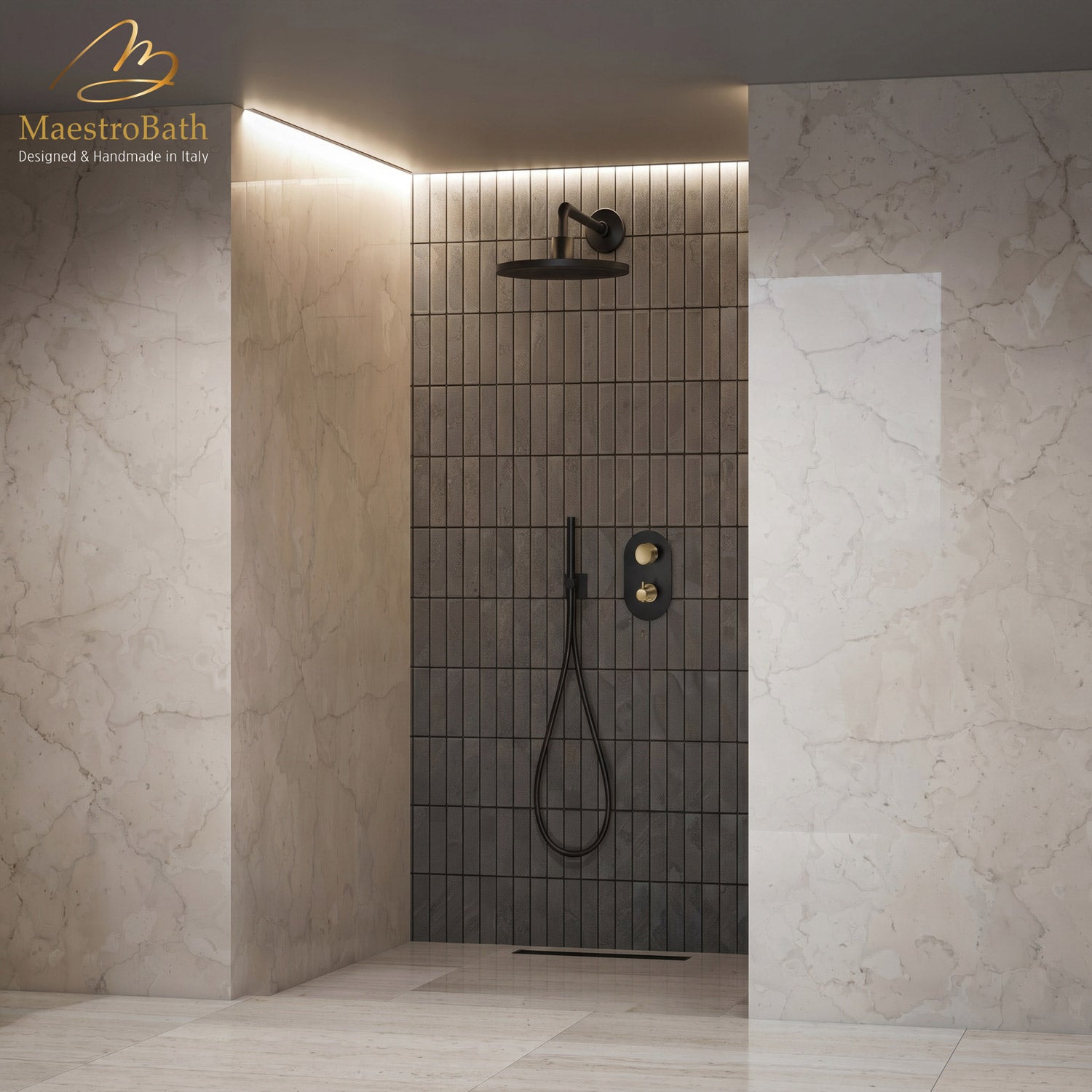 Primo Complete Shower Set #color_black and gold
