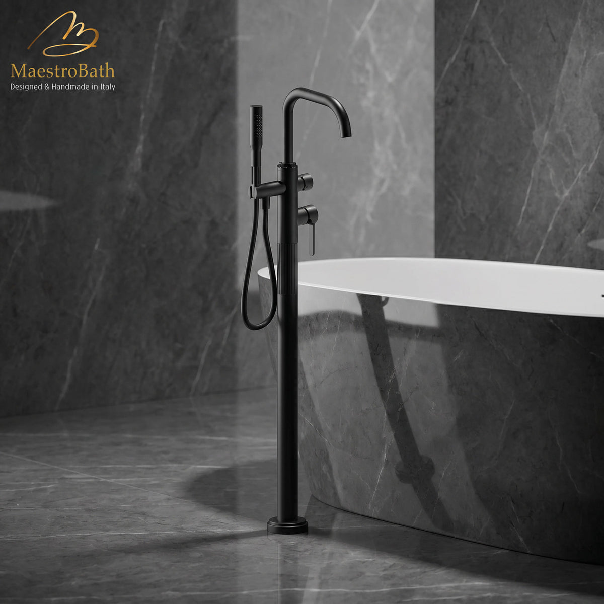 Rigato Luxury Free Standing Tub Filler #color_Black