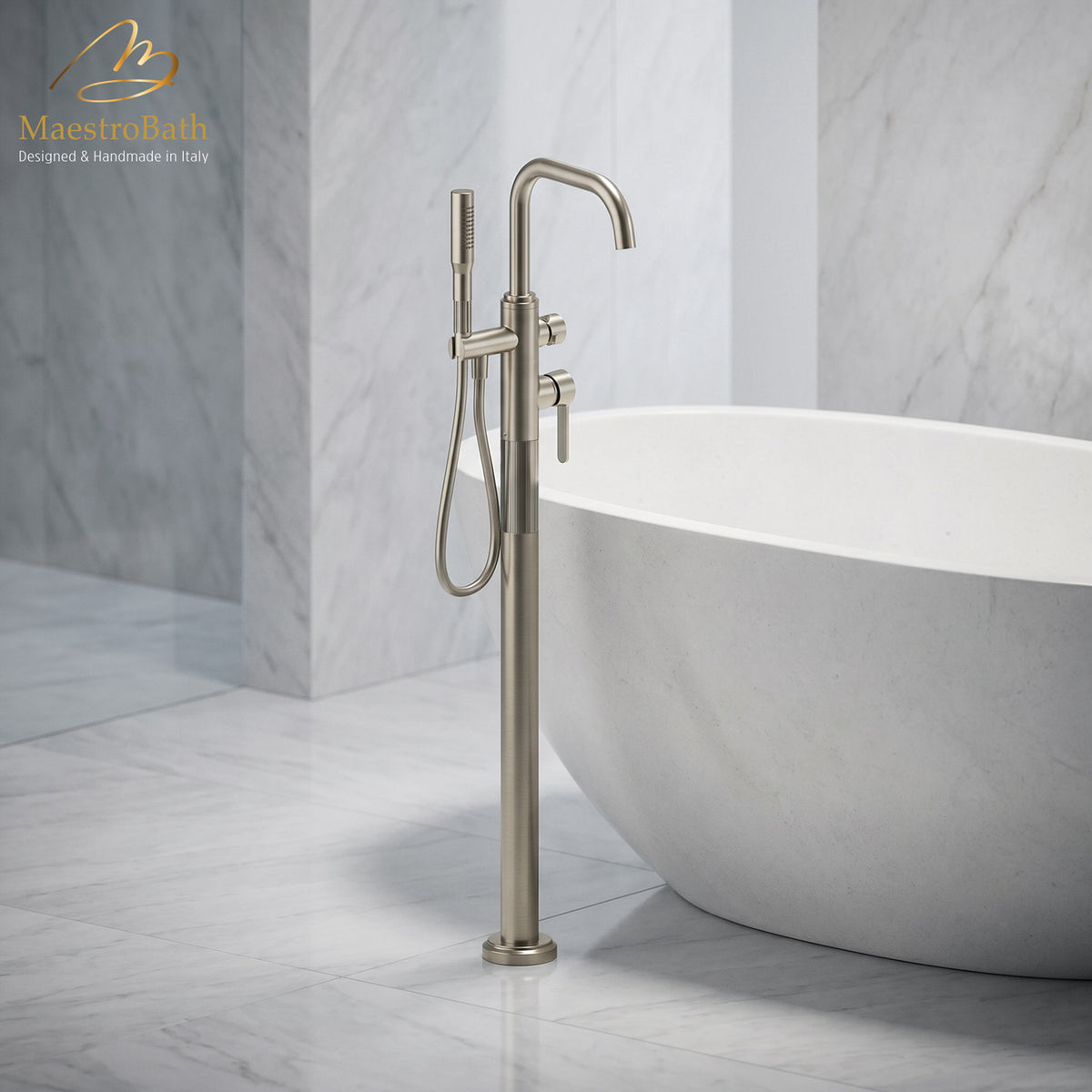Rigato Luxury Free Standing Tub Filler #color_Brushed Nickel