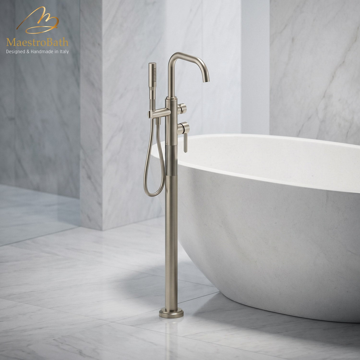 Rigato Luxury Free Standing Tub Filler #color_Brushed Nickel