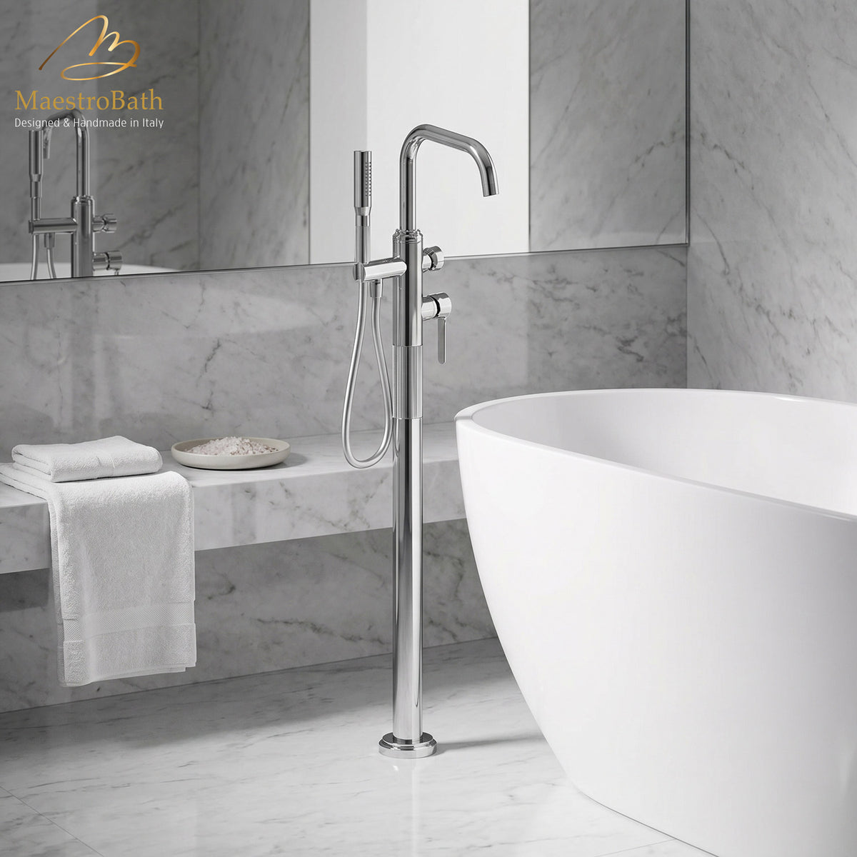 Rigato Luxury Free Standing Tub Filler #color_Polished Chrome
