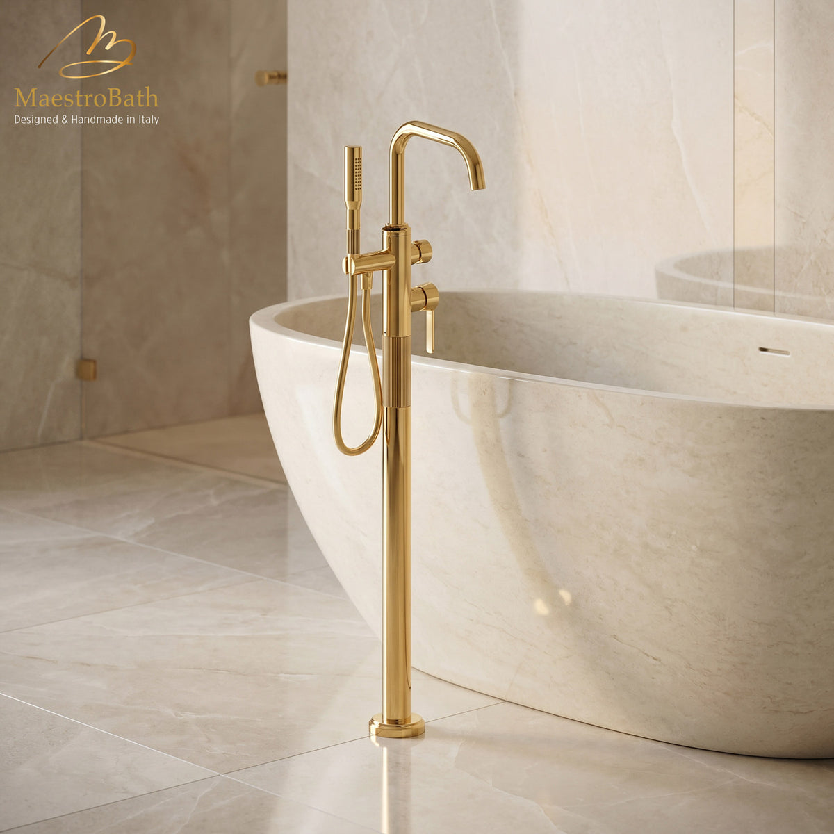 Rigato Luxury Free Standing Tub Filler #color_Polished Gold