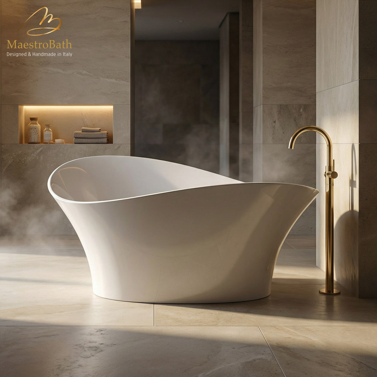 Calla Lily Contemporary Bathtub, shown in white, 68.9 inch long by 31.1 inch wide and 36.6 inch high
