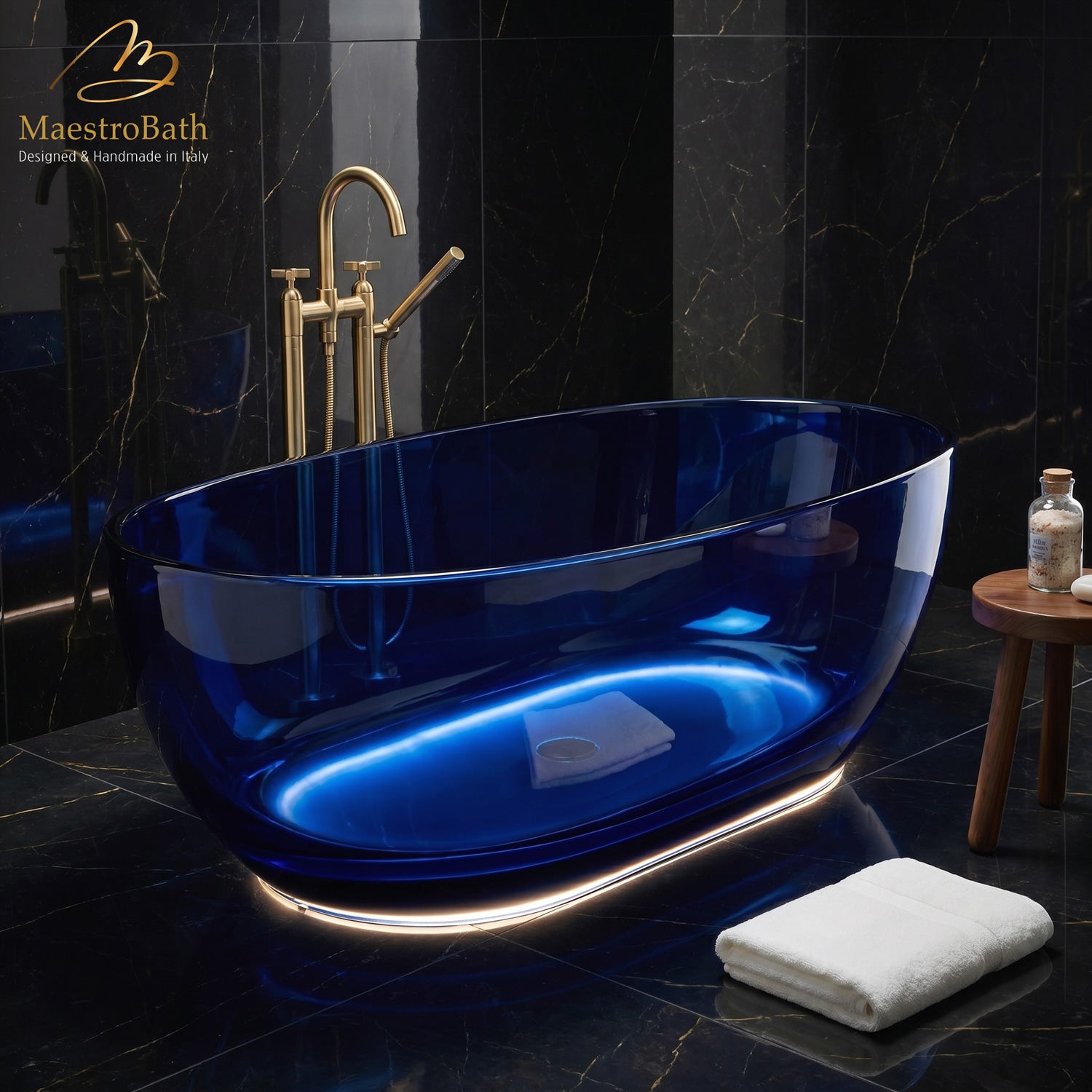 AURELIA LED Freestanding Bathtub | Cobalt Blue Translucent
