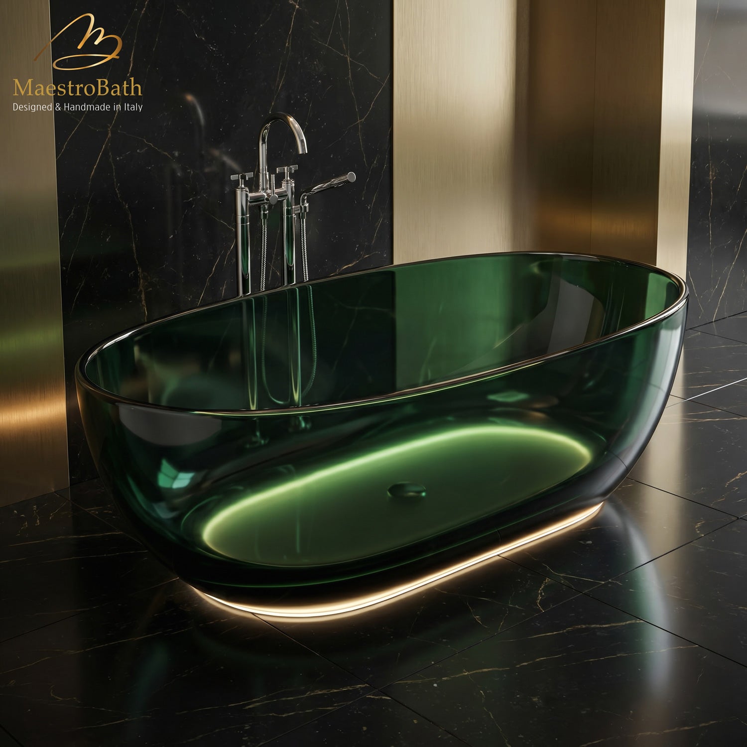 AURELIA LED Freestanding Bathtub | Hunter Green Translucent