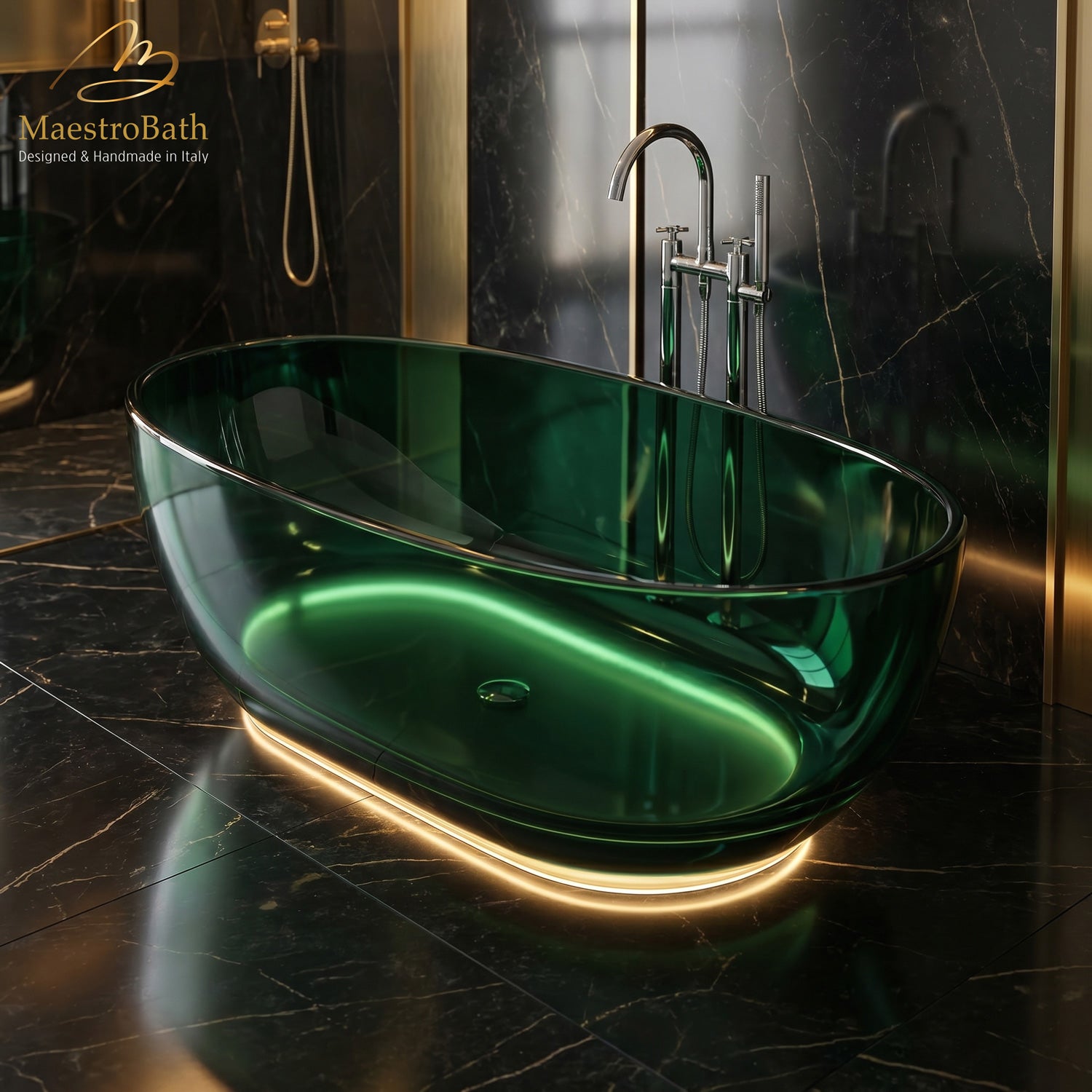 AURELIA LED Freestanding Bathtub | Hunter Green Translucent