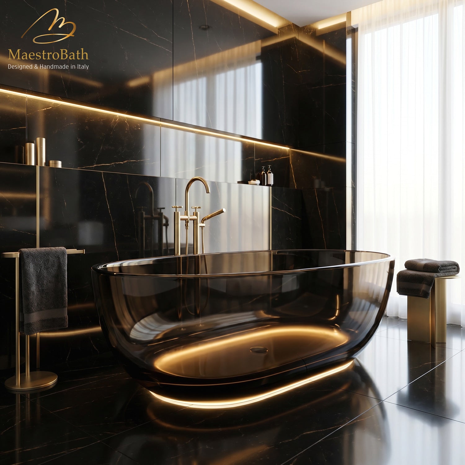 AURELIA LED Freestanding Bathtub | Translucent Dark Fumè