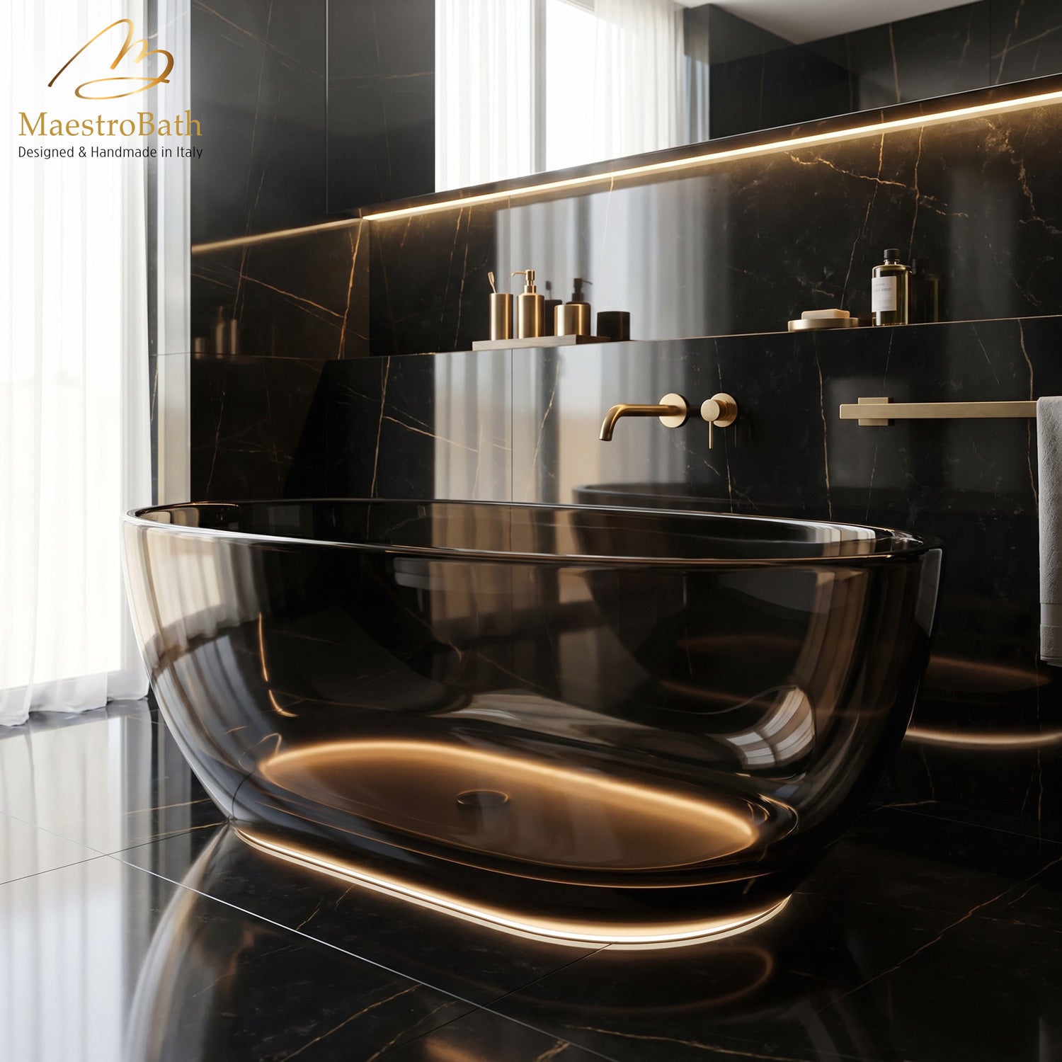 AURELIA LED Freestanding Bathtub | Translucent Dark Fumè