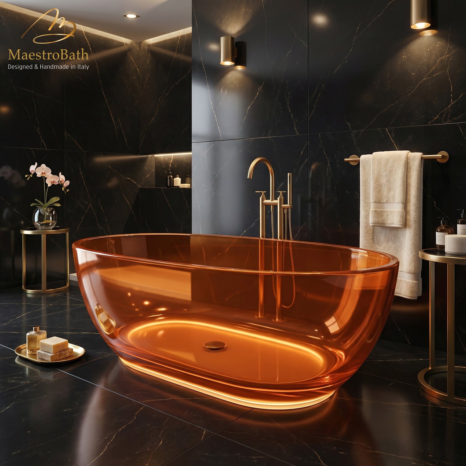 AURELIA LED Freestanding Bathtub | Translucent Orange Cognac