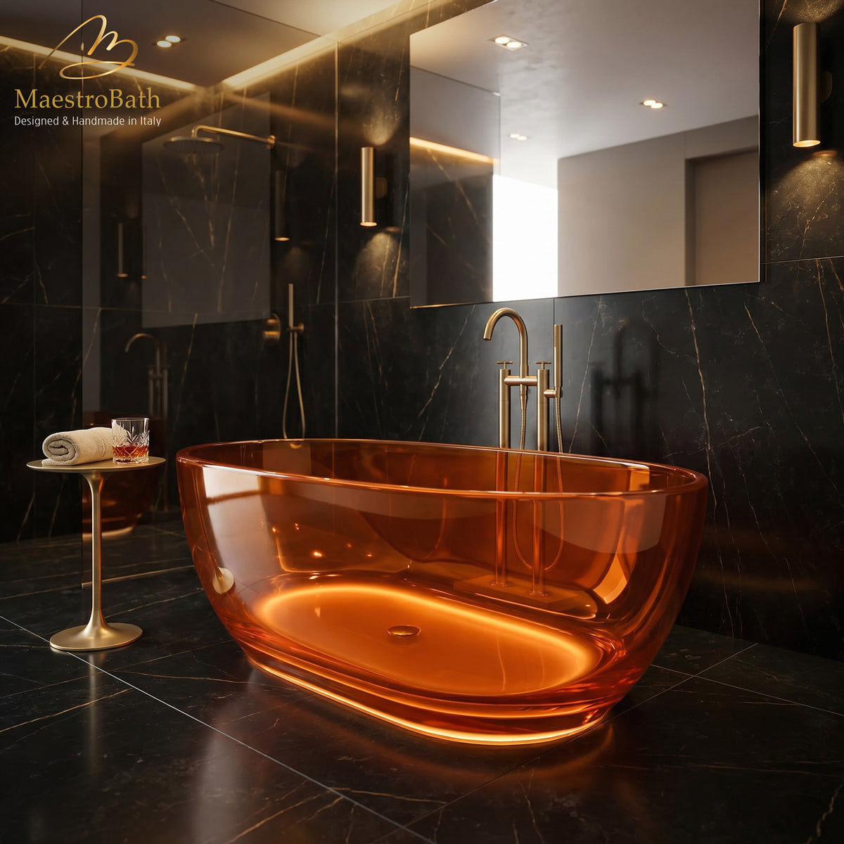 Freestanding bathtub, with LED lighting, 66.5 inch long by 34.2 inch wide and 21 inch high