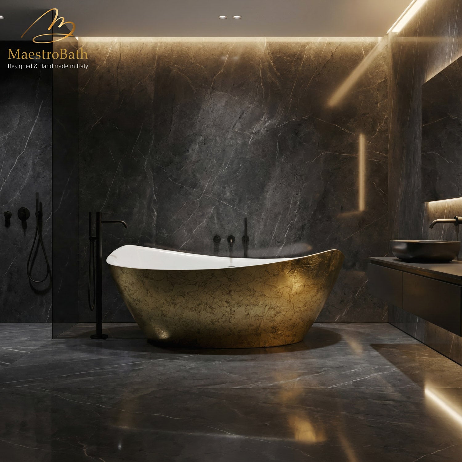 Nouh Luxury Freestanding Bathtub | Black and Gold