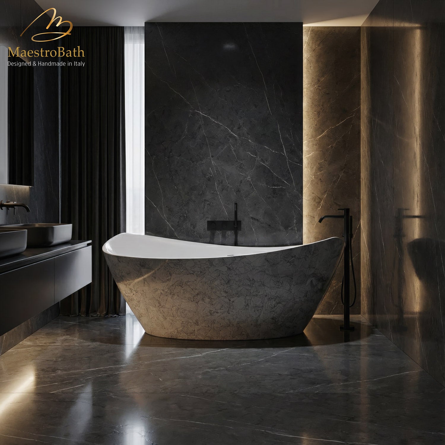 Nouh Luxury Freestanding Bathtub | Black and Silver