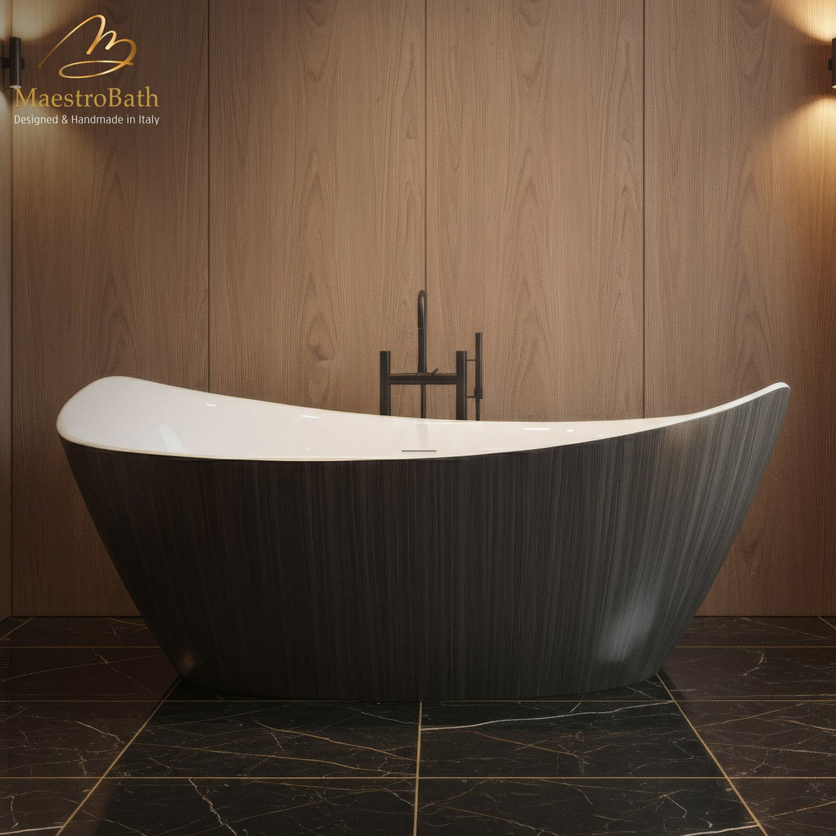 Nouh Luxury Freestanding Bathtub, shown in bronze, 69.8 inch long by 35.8 inch wide and 28.5 inch high