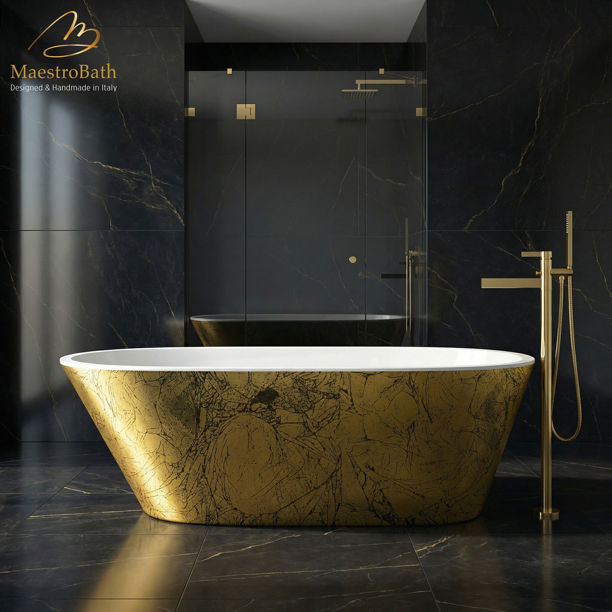 Sophia Luxury Freestanding Bathtub | Black and Gold