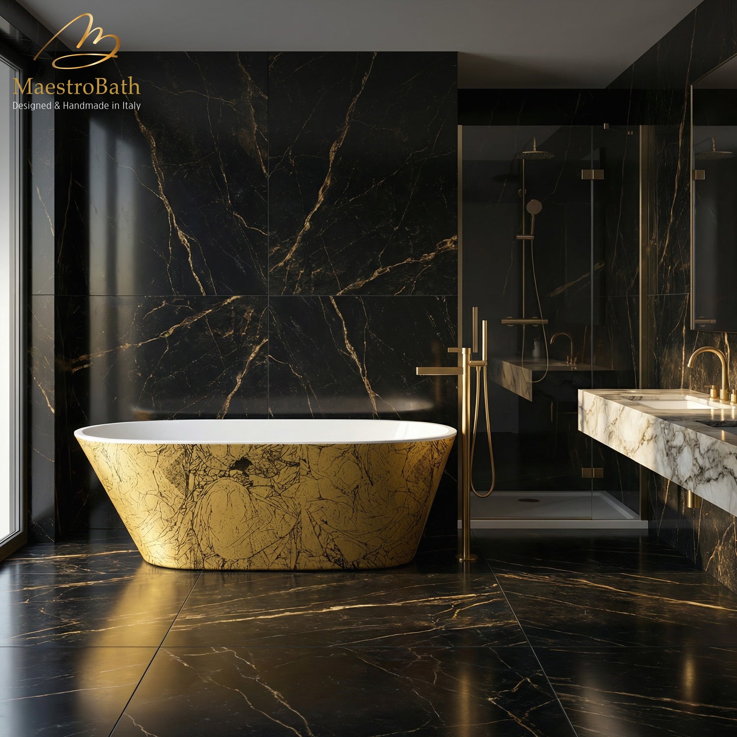 Sophia Luxury Freestanding Bathtub | Black and Gold