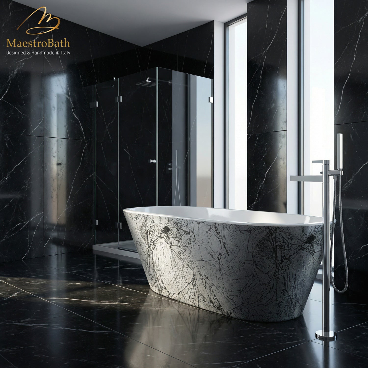 Sophia Luxury Freestanding Bathtub | Black and Silver