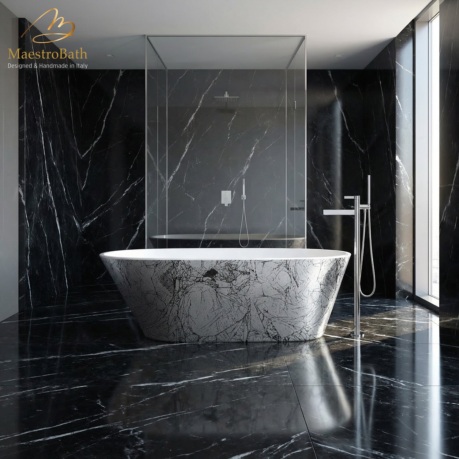 Sophia Luxury Freestanding Bathtub | Black and Silver