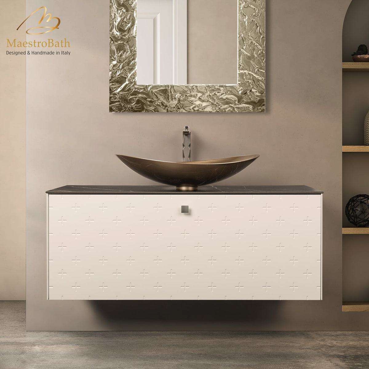 Modern Bathroom Vanity, shown in white, made of solid wood #Size_48"