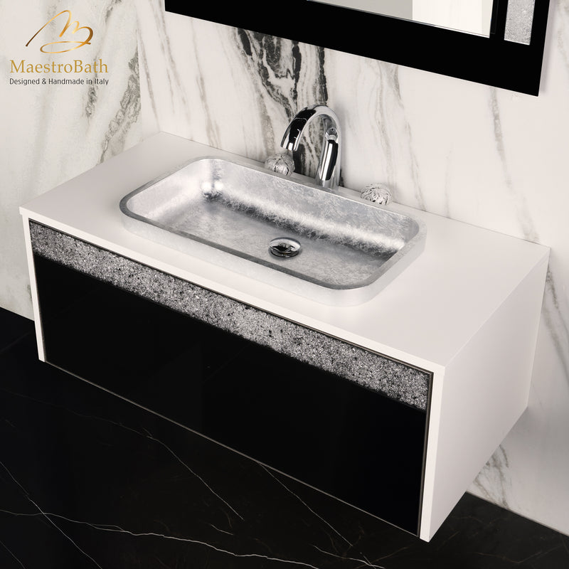 Rectangular Drop-in Bathroom Sink | Silver Leaf