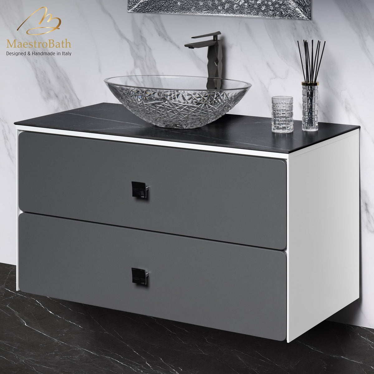 Modern Bathroom Vanity, shown in white and silver, made of solid wood #Size_40"