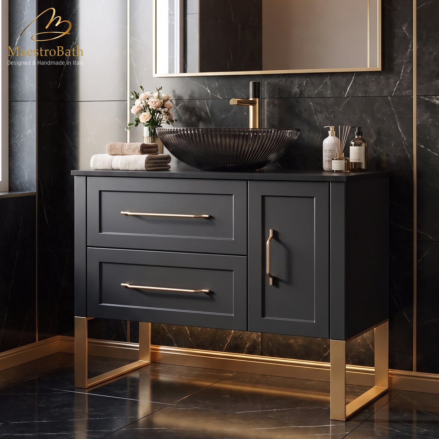Antico 39 inch Bathroom Vanity, 39 inch wide, made of solid wood #color_black