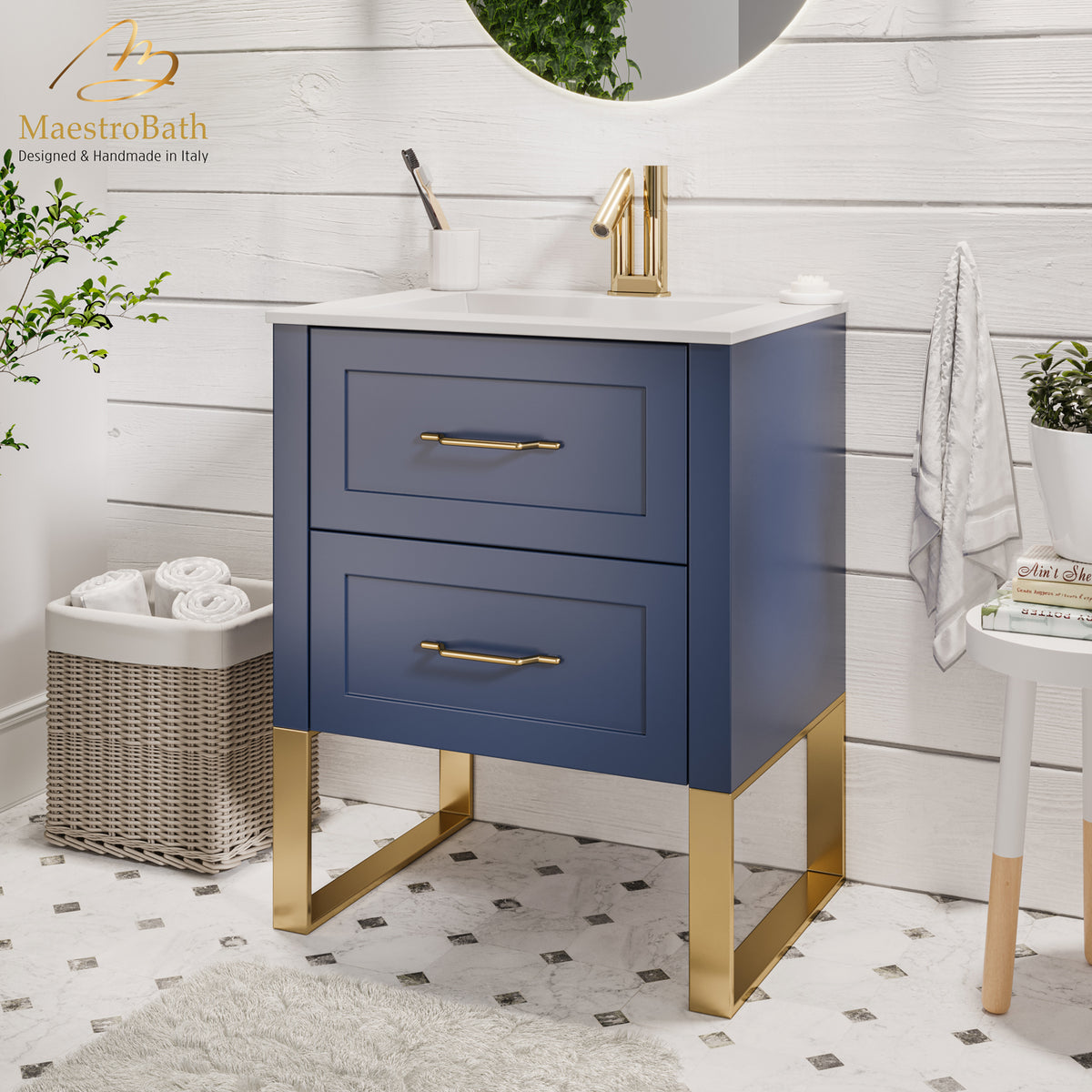 Antico 24 inch Bathroom Vanity, 24 inch wide, made of solid wood #color_Midnight Blue