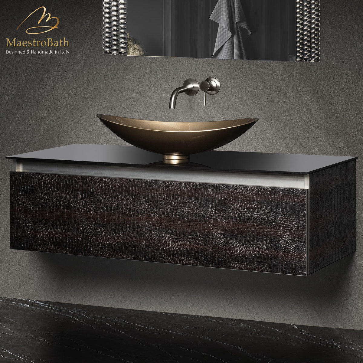 Metal and leather bathroom vanity, with crocodile texture #Size_48"