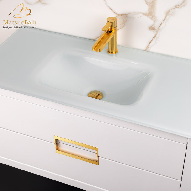 Danya 40 Inch Modern Bathroom Vanity | White & Gold