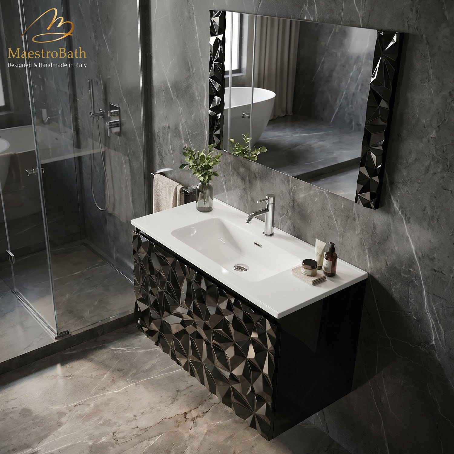 Diamante Modern Bathroom Vanity with Integrated Ceramic Sink #color_black