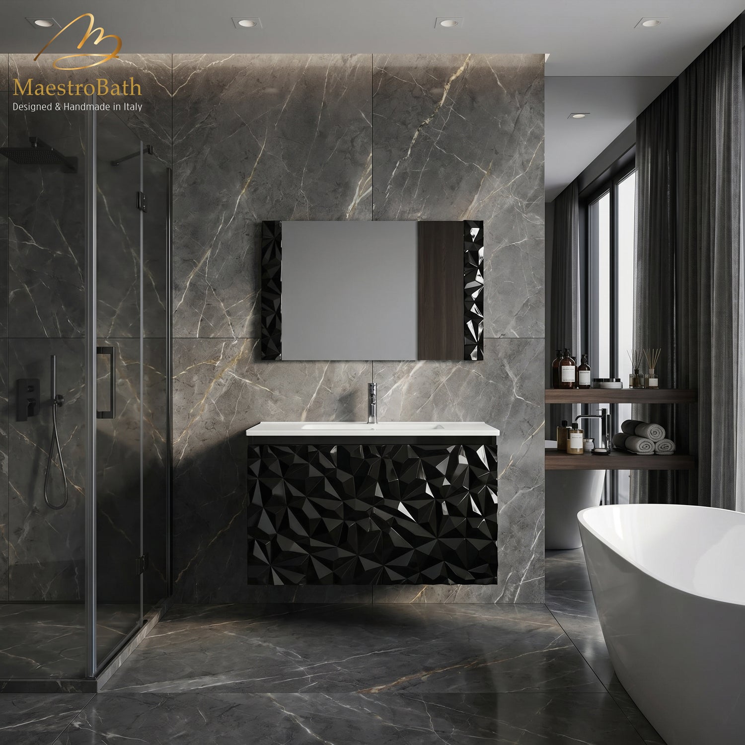 Diamante Modern Bathroom Vanity with Integrated Ceramic Sink #color_black
