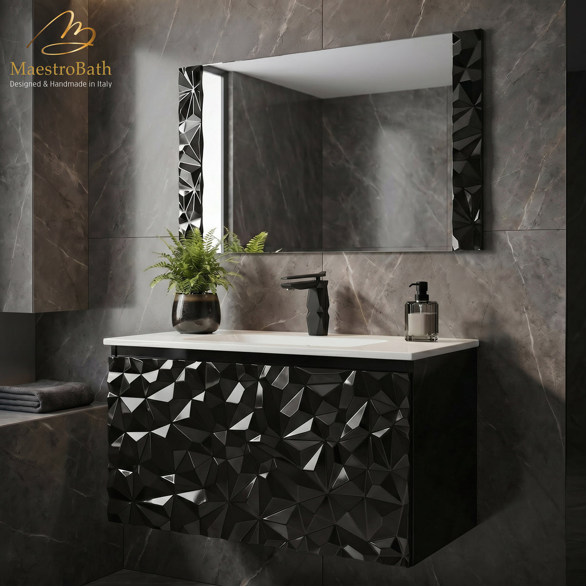 Diamante Modern Bathroom Vanity with Integrated Ceramic Sink #color_black