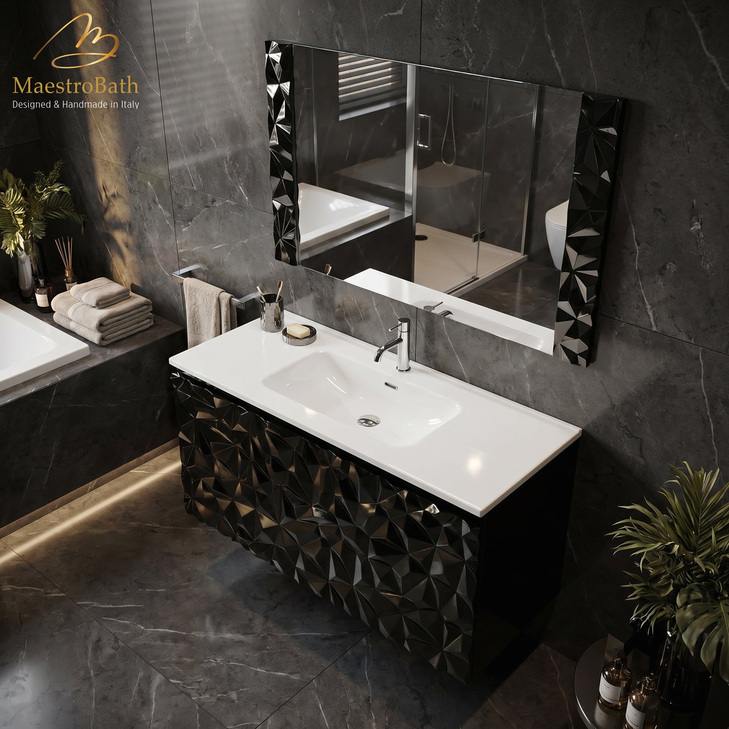 Diamante Modern Bathroom Vanity with Integrated Ceramic Sink #color_black