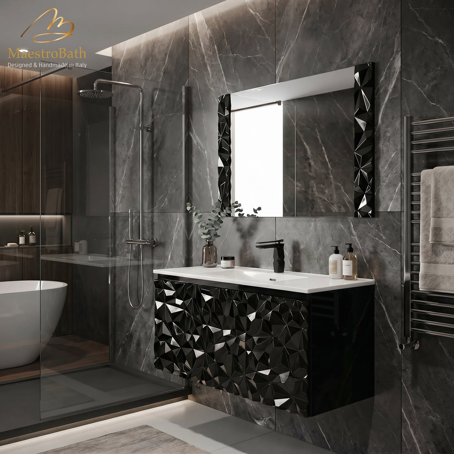 Diamante Modern Bathroom Vanity with Integrated Ceramic Sink #color_black