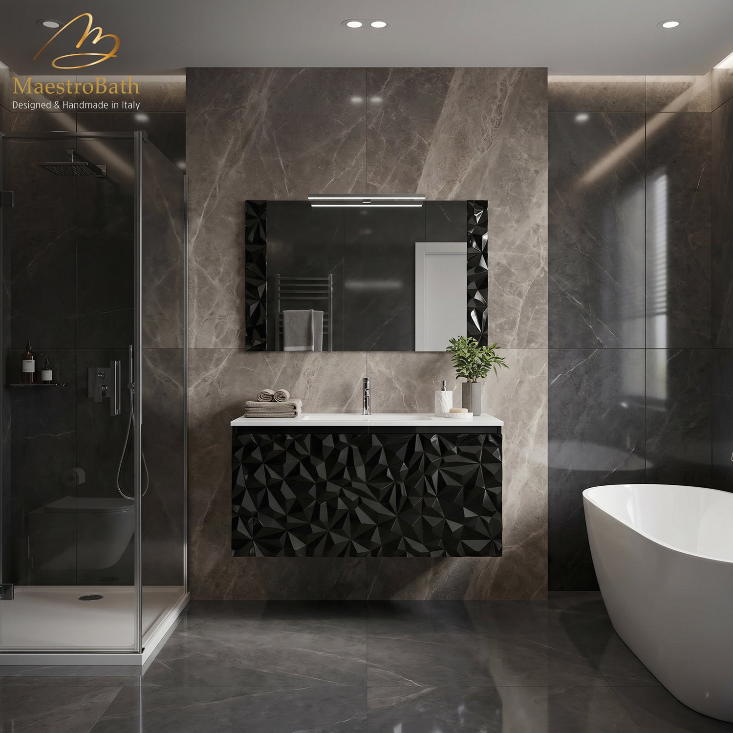 Diamante Modern Bathroom Vanity with Integrated Ceramic Sink #color_black