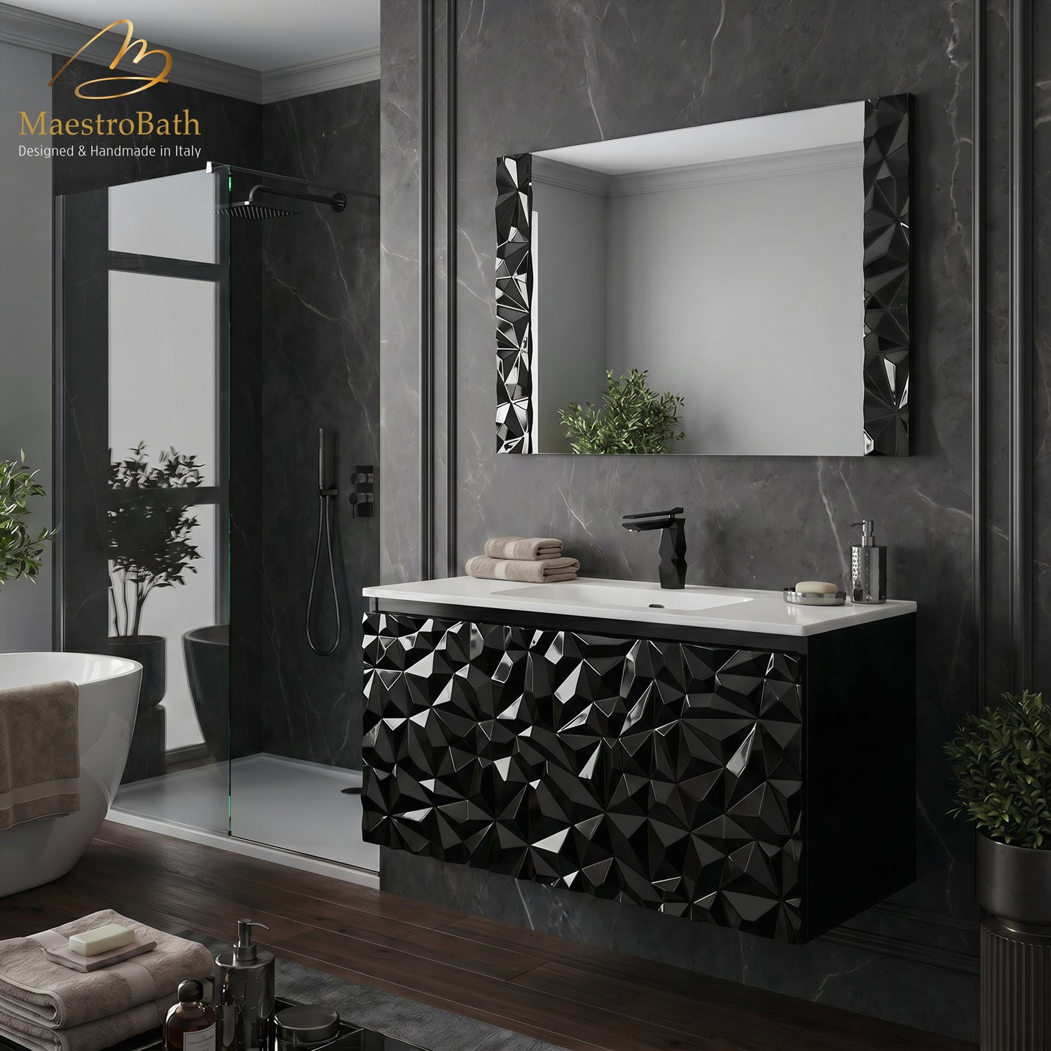 Diamante Modern Bathroom Vanity with Integrated Ceramic Sink #color_black