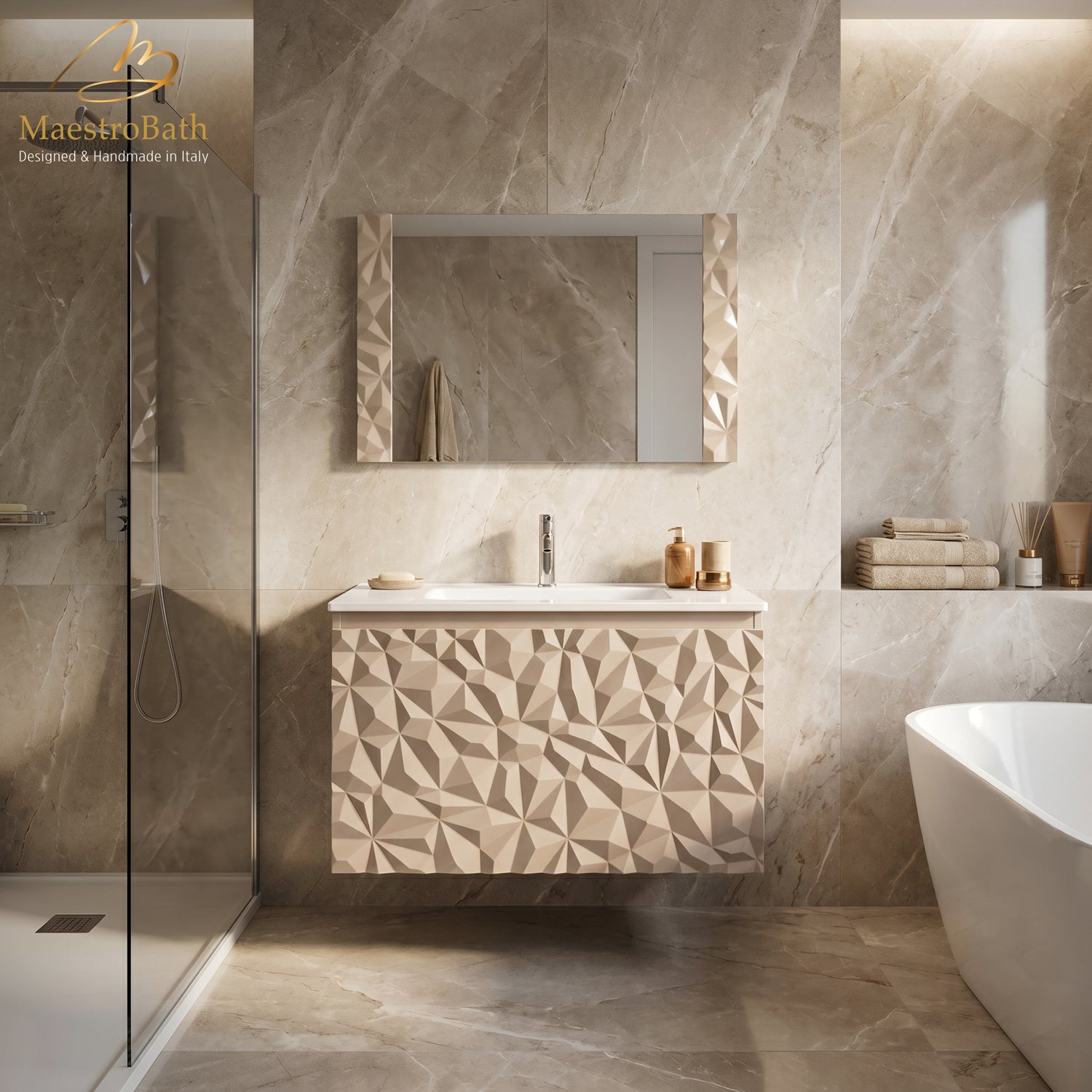 Diamante Modern Bathroom Vanity with Integrated Ceramic Sink #color_cashmere